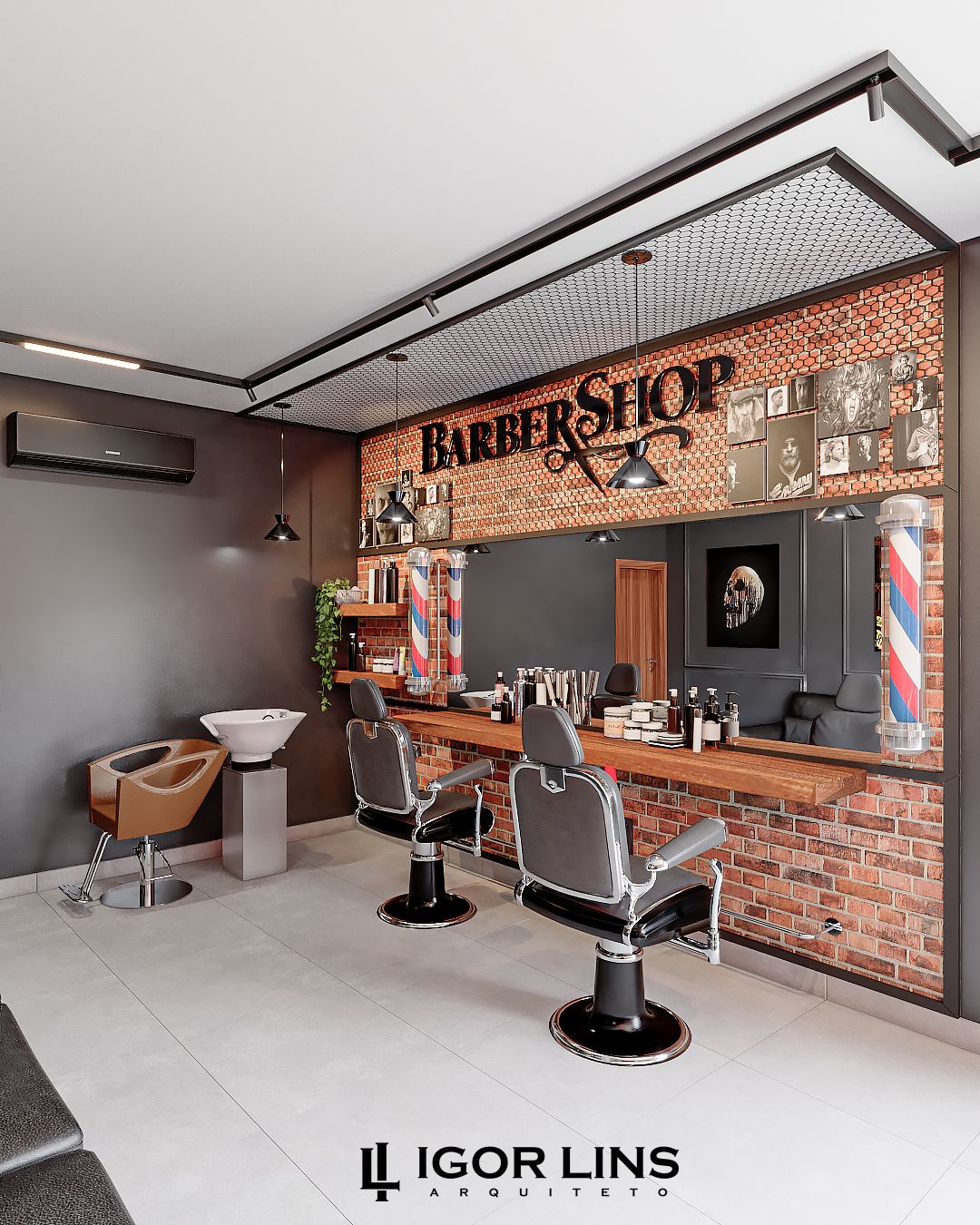 Interior con sillones de barbería